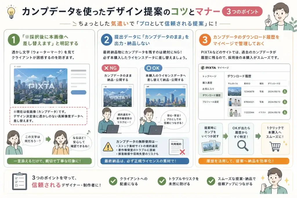 カンプデータを使用した提案のマナーとコツ