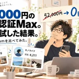 月額52,000円のMeta認証Maxを無料体験し、3つのInstagramアカウントの閲覧数やフォロワー数を比較した40代男性のイラスト